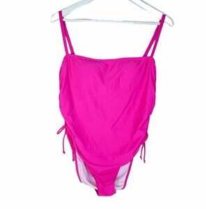 Tabria Majors x FTF Nikki Bandeau Swimsuit NWT Hot Pink Plus Size 1X One Piece